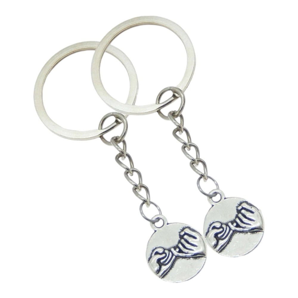 Set of 2 Silver Tone Pinky Promise Keychains Backpack Charm Friendship Gift Pair